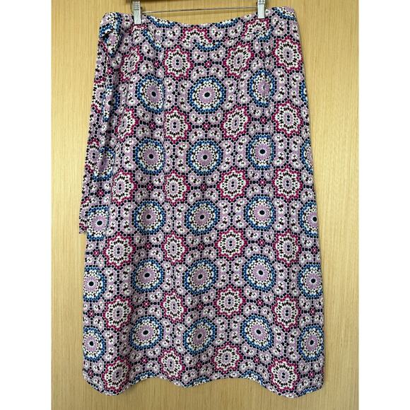LOFT Linen Blend Mosaic Midi Wrap Skirt Womens Size 14 Violet Event Cottage - Picture 6 of 12